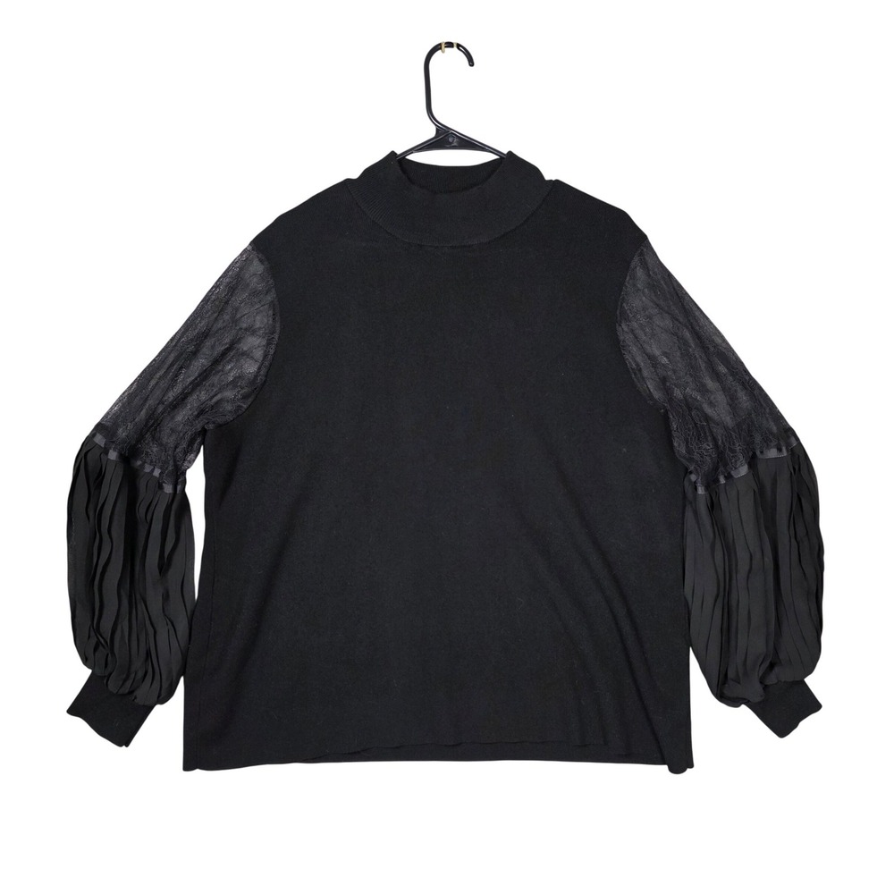 Belldini Black Mock Turtleneck Knit Top Mesh Balloon Sleeves Lace 2X Whimsigoth